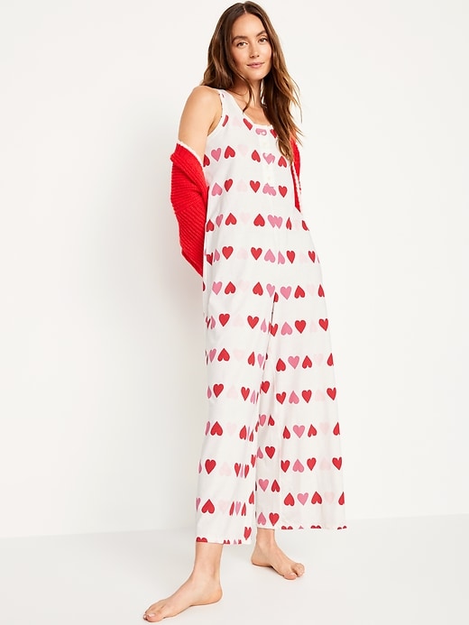 Image number 3 showing, Valentine Print Henley Pajama Jumpsuit