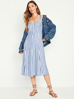 Fit & Flare Linen-Blend Midi Dress | Old Navy Fit & Flare Linen-Blend Midi Dress | Old Navy