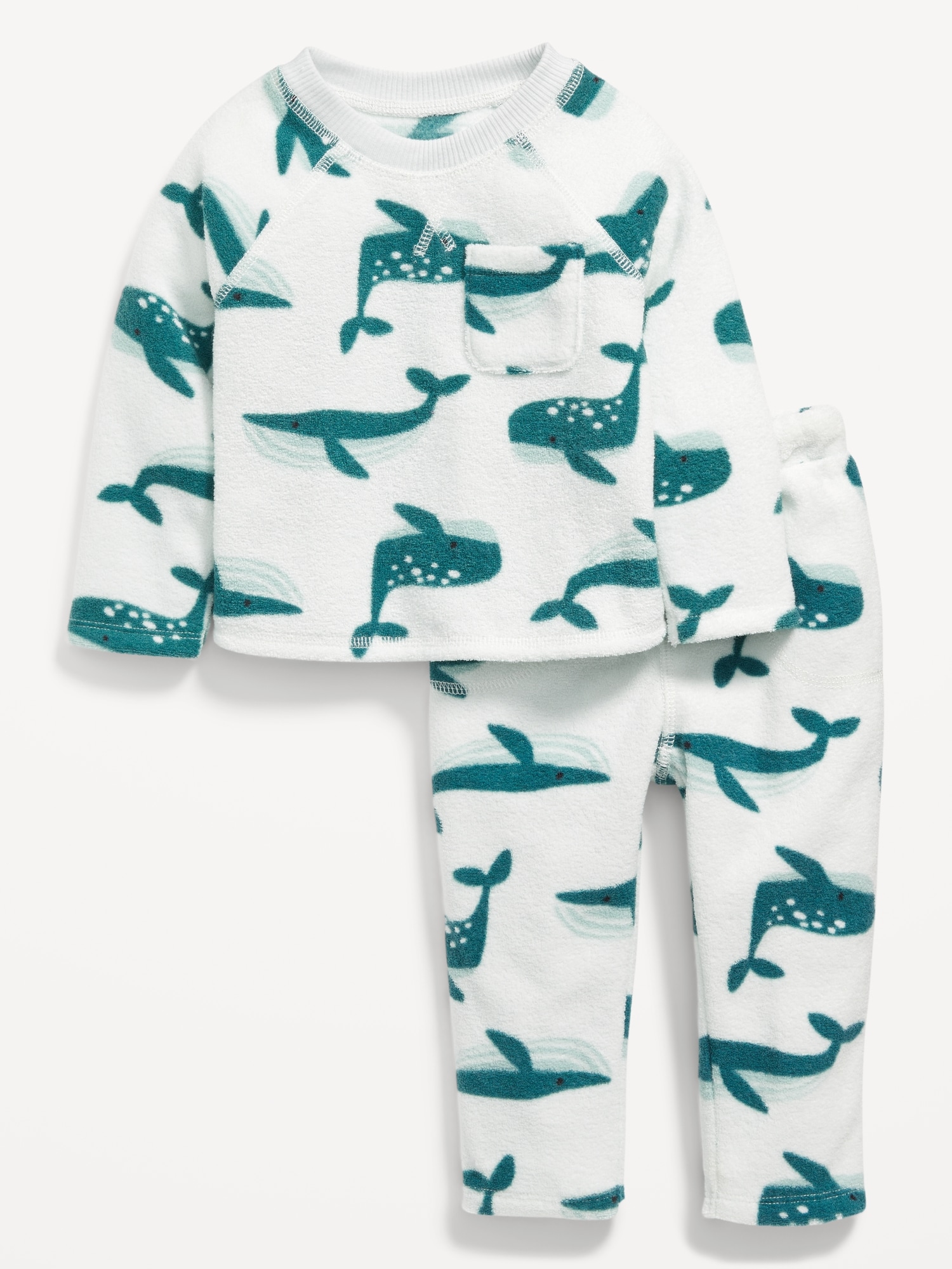 Unisex Crew-Neck Pocket Sweatshirt and Sweatpants Set for Baby