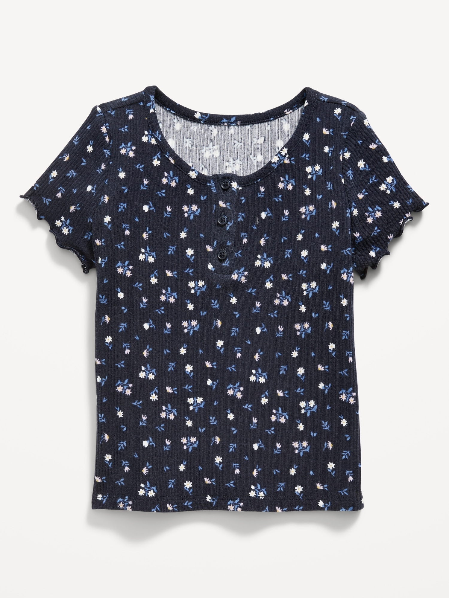 Short-Sleeve Lettuce-Edge Henley T-Shirt for Toddler Girls