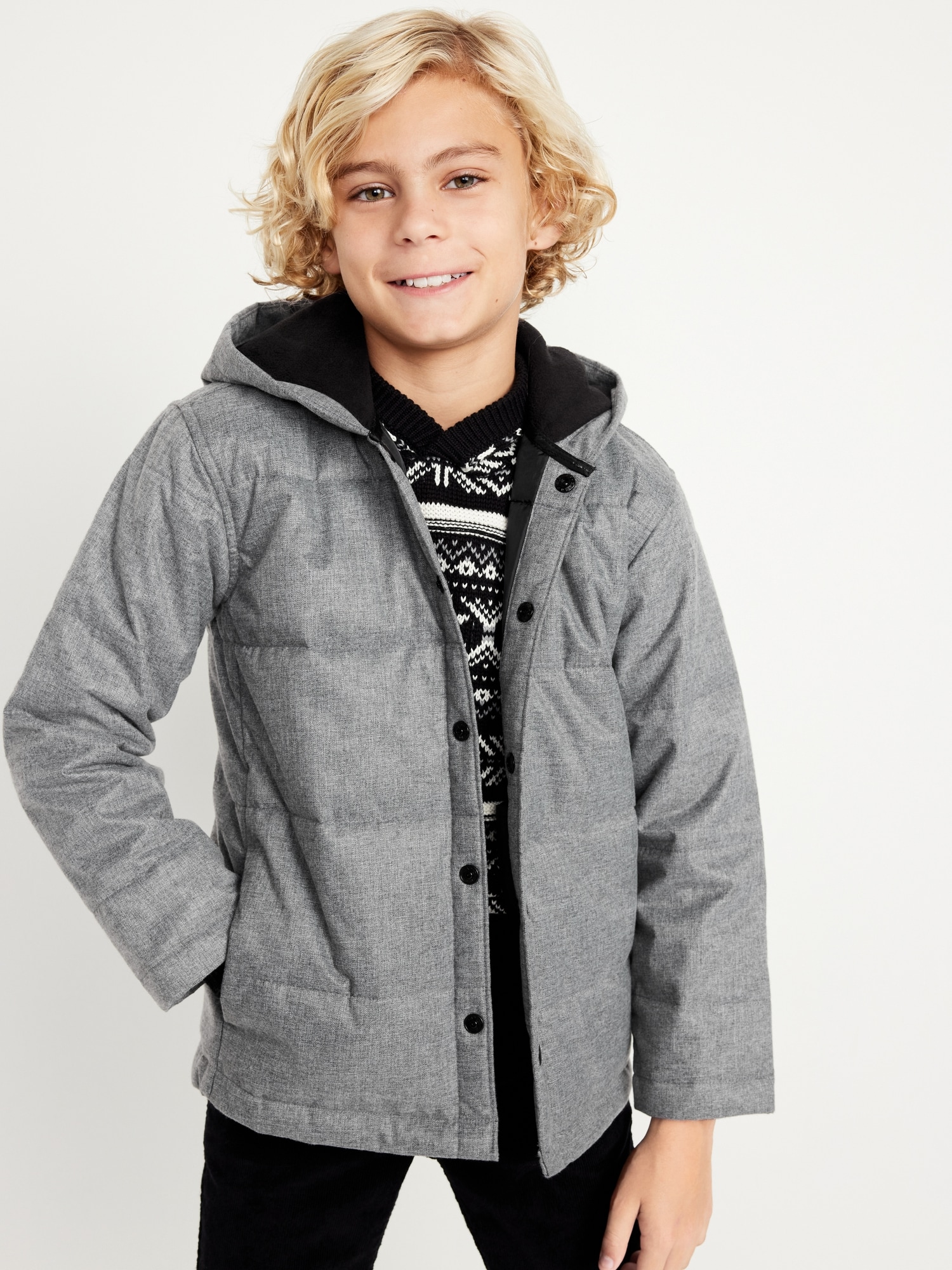 Hooded Quilted Herringbone Shacket for Boys | Old Navy