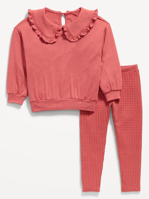 View large product image 1 of 1. Cozy Ruffled Collar Sweatshirt and Leggings Set for Toddler Girls