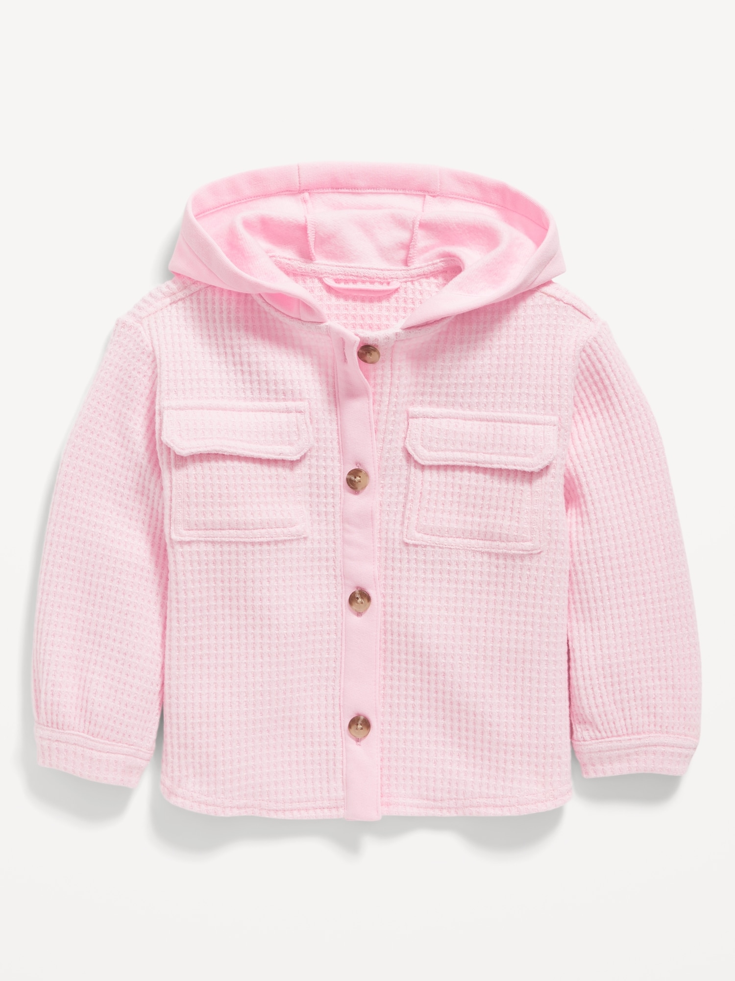 Thermal-Knit Pocket Button-Front Jacket for Toddler Girls