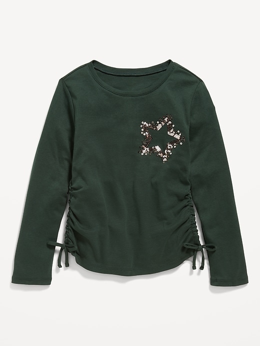 View large product image 1 of 2. Long-Sleeve Side-Ruched Graphic T-Shirt for Girls