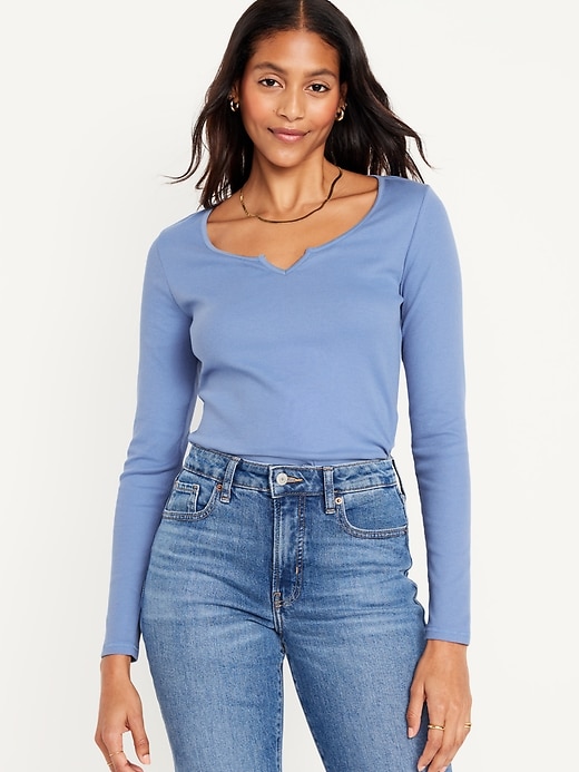 Fitted Long-Sleeve Rib-Knit T-Shirt for Women | Old Navy | T-Shirts