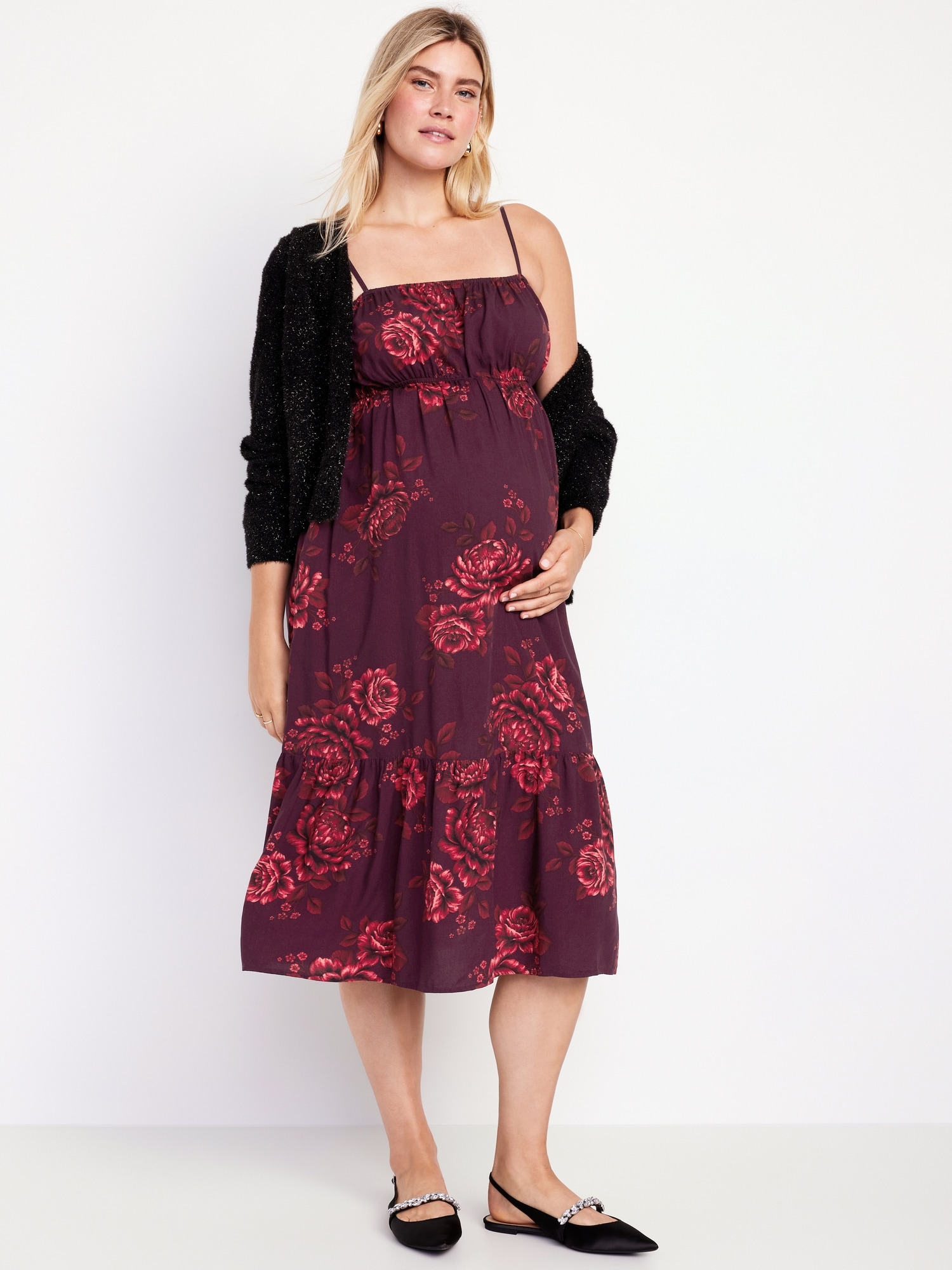 Maternity Waist-Defined Cami Midi Dress
