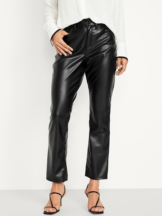 Image number 1 showing, High-Waisted Faux-Leather Boot-Cut Ankle Pants