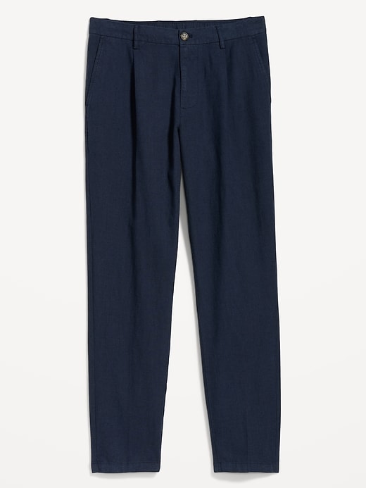 Navy Linen Mix Tapered Trousers