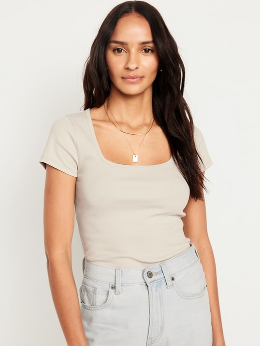 Image number 1 showing, Fitted Square-Neck T-Shirt
