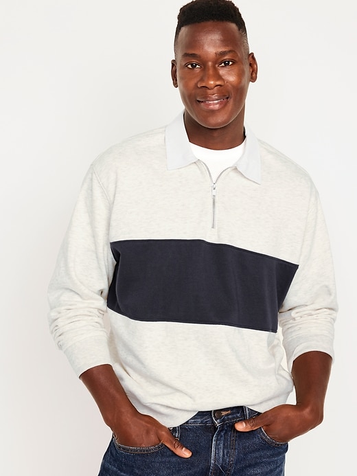 Image number 1 showing, Quarter Zip Rugby Stripe Polo