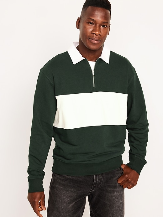 Image number 1 showing, Quarter Zip Rugby Stripe Polo