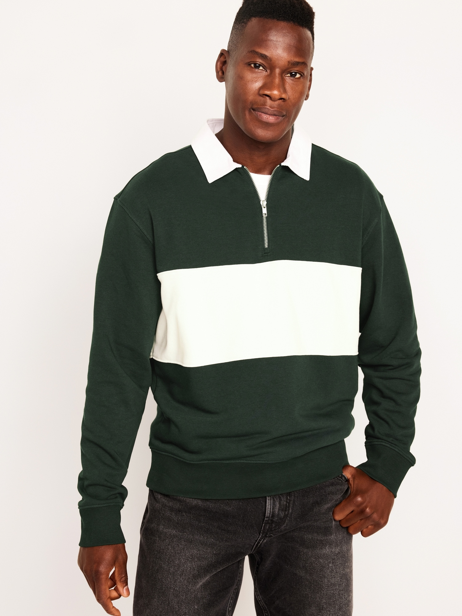 Quarter Zip Rugby Stripe Polo | Old Navy