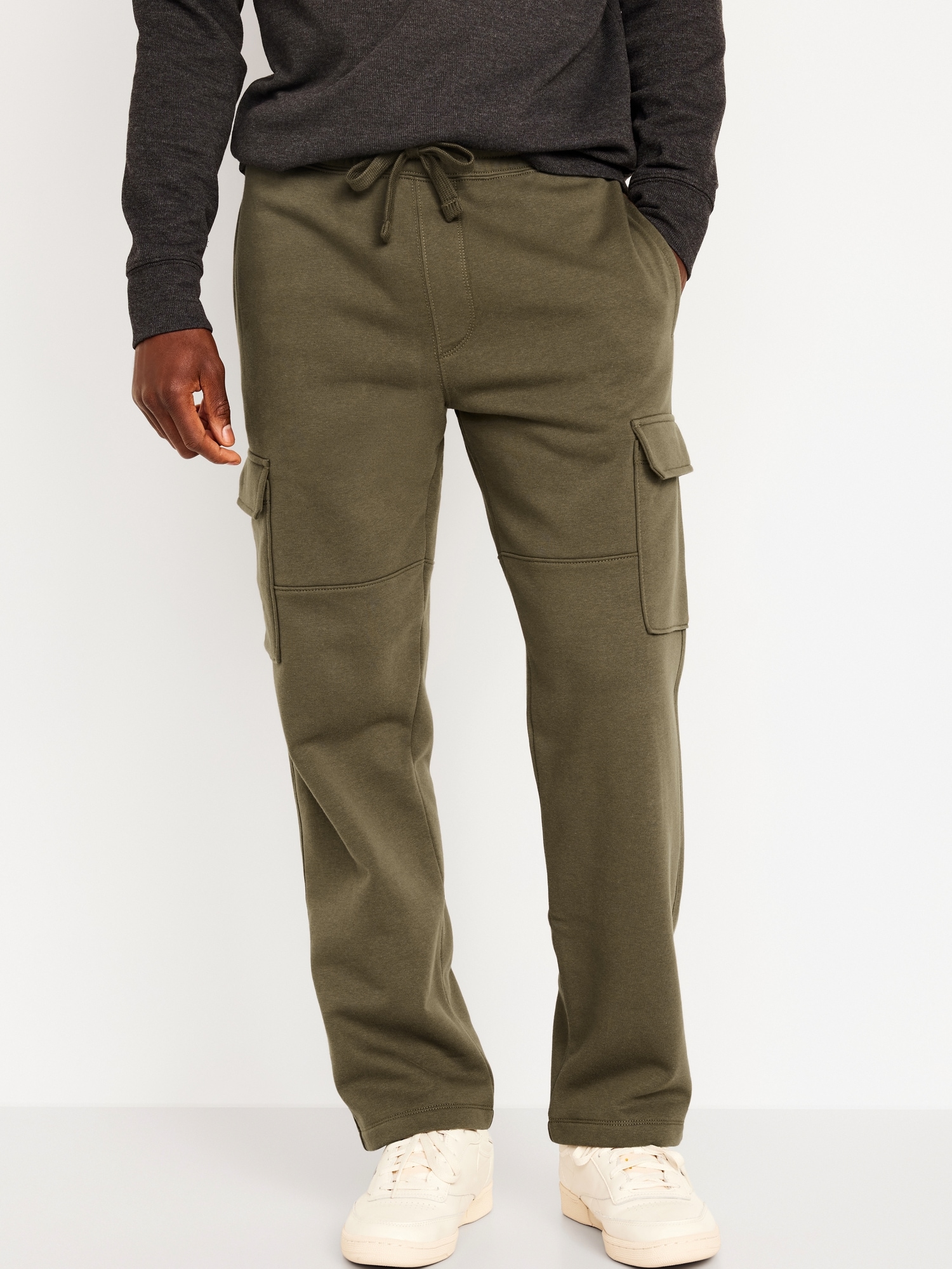 Dark Khaki Straight Leg Pocket Drawstring Cargo Pants