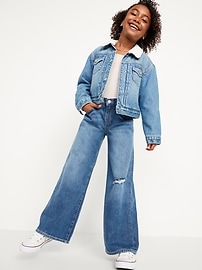 View large product image 3 of 4. High-Waisted Super Baggy Wide-Leg Non-Stretch Jeans for Girls