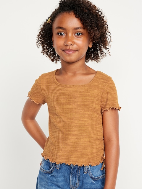 Short-Sleeve Textured Knit Side-Ruched Top for Girls