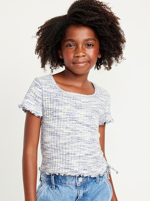 View large product image 1 of 3. Short-Sleeve Textured Knit Side-Ruched Top for Girls