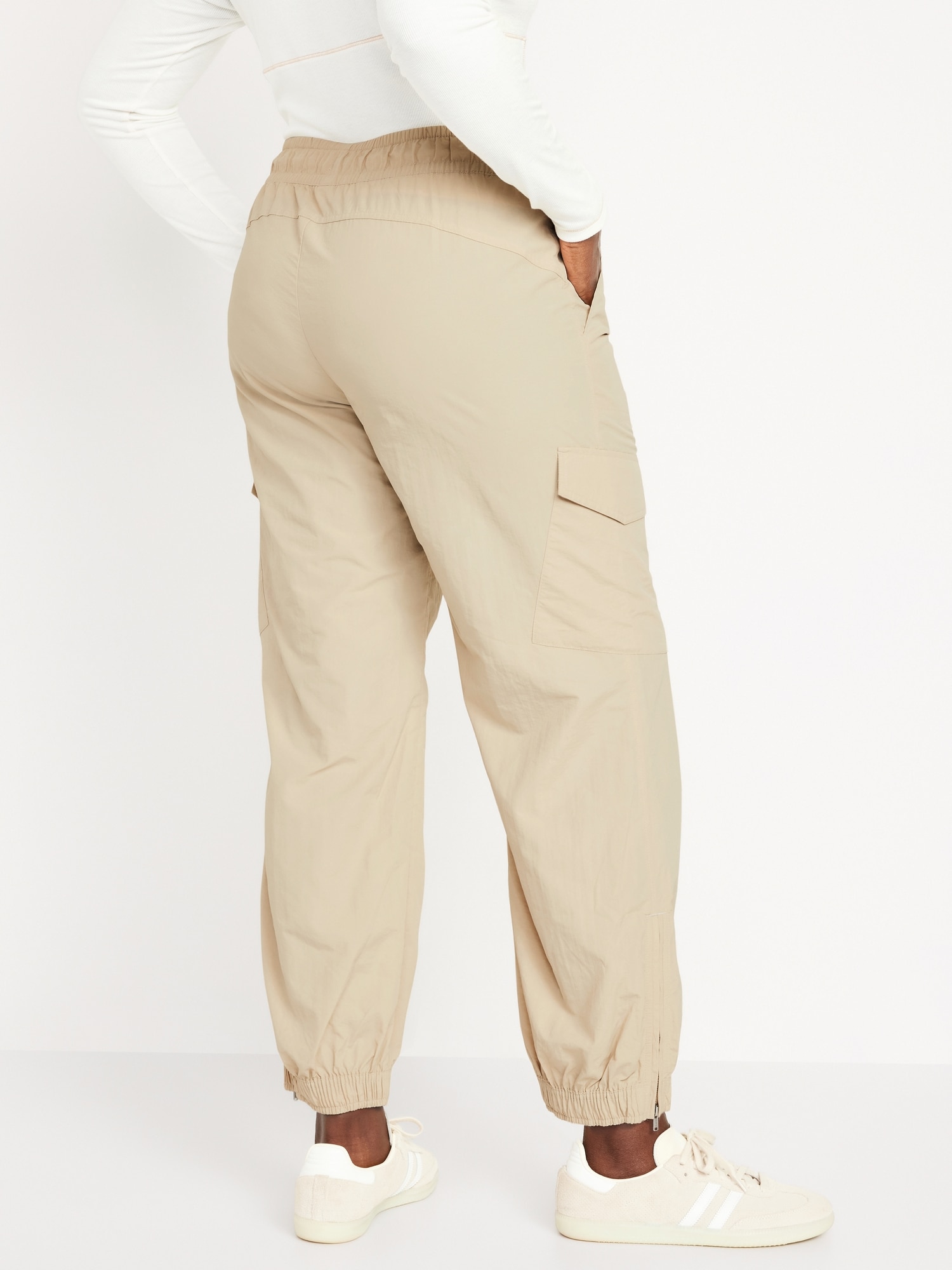 Womens High Waisted Woven Cargo Jogger - Beige - L, Khaki Pants Outfit  Women Casual
