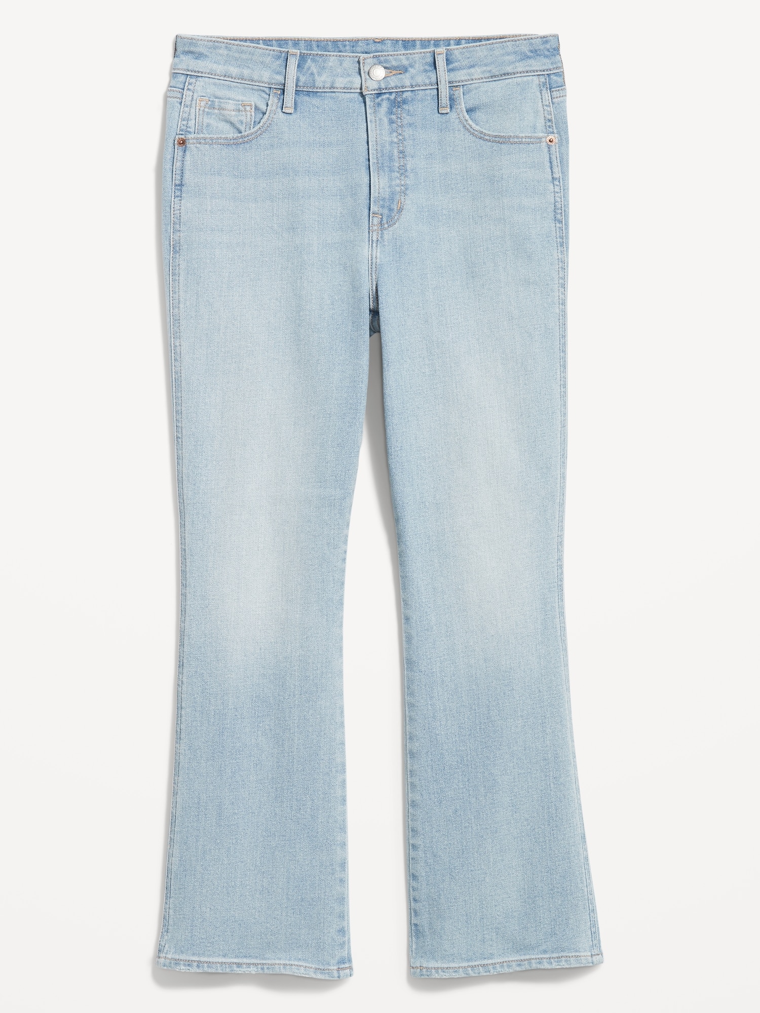 Petite Light Blue Wash Dip Front Low Rise Flared Jeans