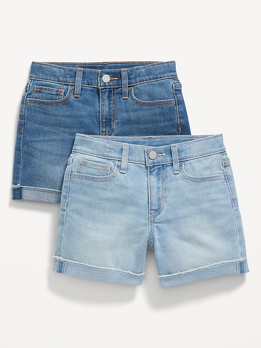 View large product image 2 of 2. High-Waisted Rolled-Cuff Midi Jean Shorts 2-Pack for Girls