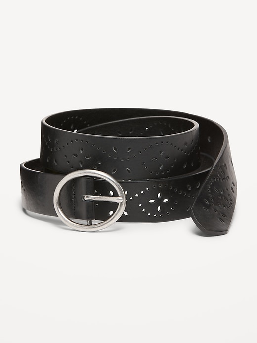 View large product image 1 of 1. Laser Cut Faux-Leather Belt For Women