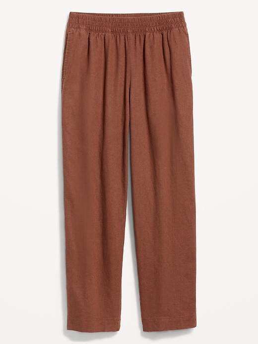 Image number 4 showing, High-Waisted Linen-Blend Straight Pants