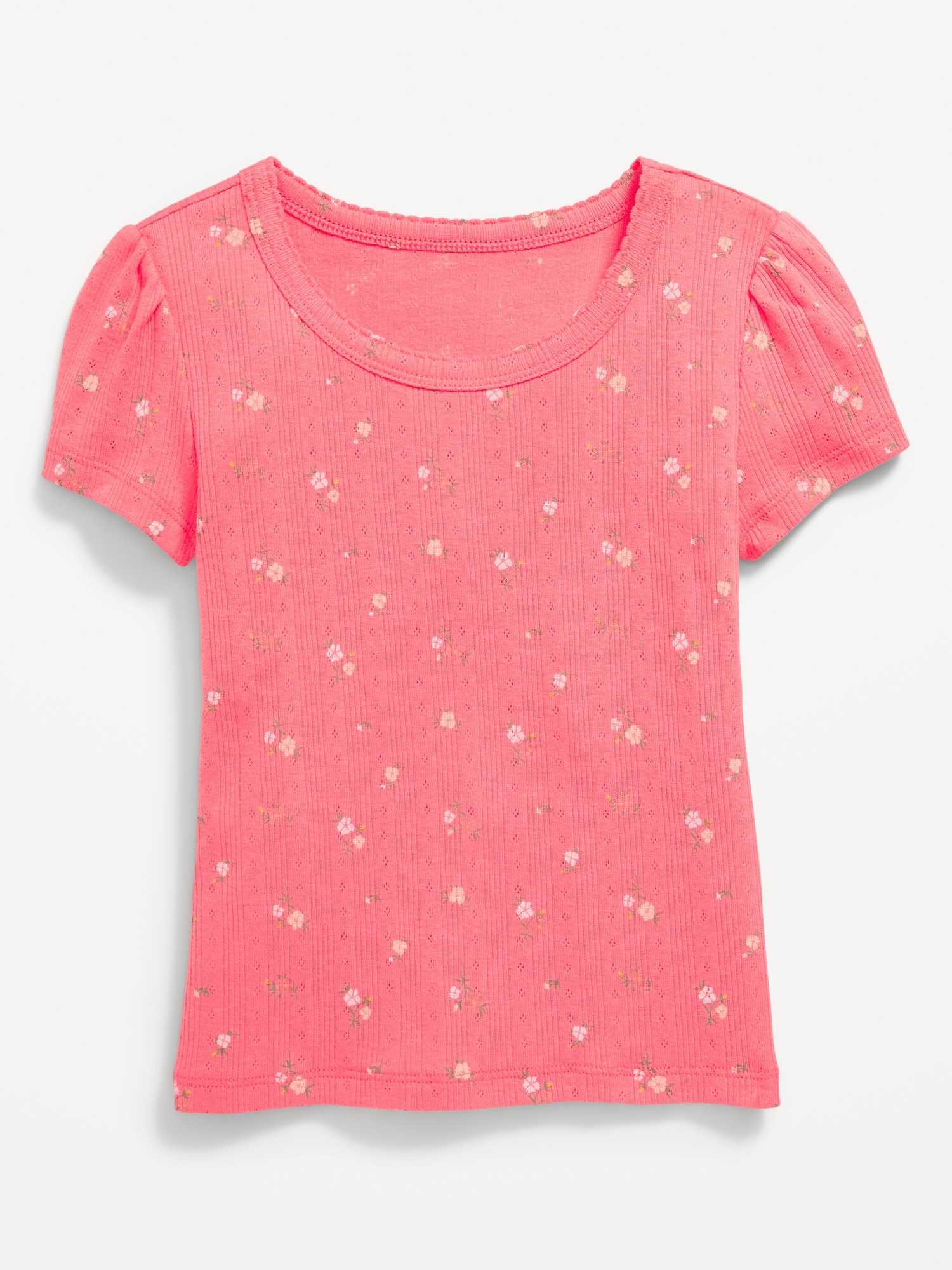 Printed Short-Sleeve Pointelle Top for Girls