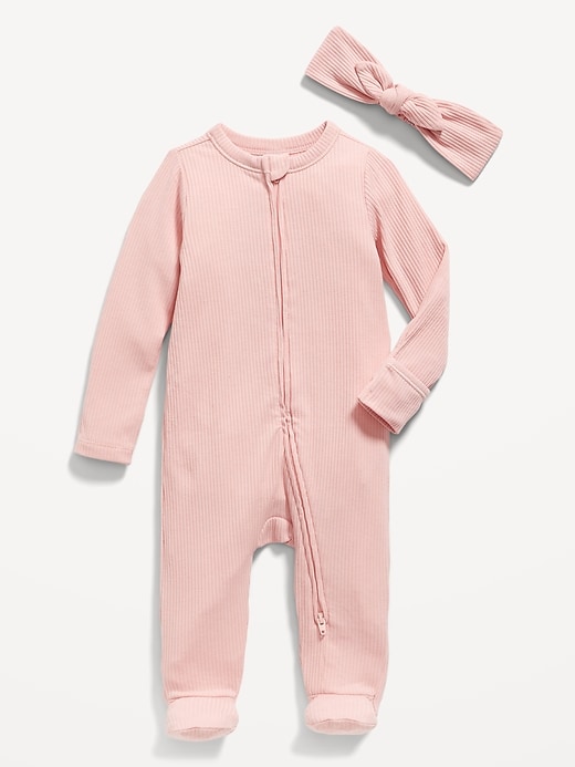 View large product image 1 of 2. Sleep & Play 2-Way-Zip Footed One-Piece & Headband Layette Set for Baby