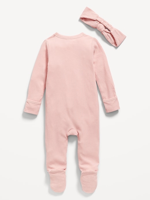 View large product image 2 of 2. Sleep & Play 2-Way-Zip Footed One-Piece & Headband Layette Set for Baby