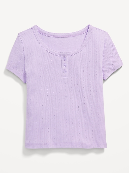 View large product image 1 of 1. Short-Sleeve Pointelle-Knit Henley Top for Girls