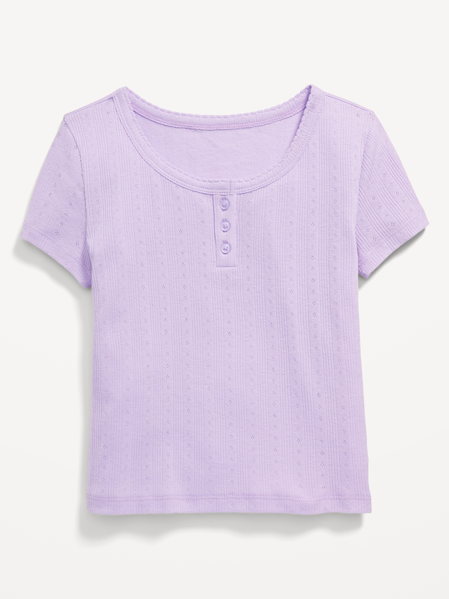 Short-Sleeve Pointelle-Knit Henley Top for Girls