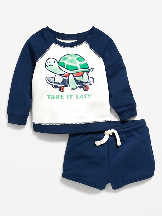 View large product image 1 of 3. Crew-Neck Graphic Sweatshirt and Shorts Set for Baby