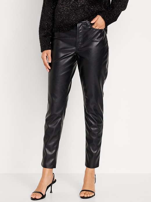 High-Waisted OG Straight Faux-Leather Ankle Pants | Old Navy