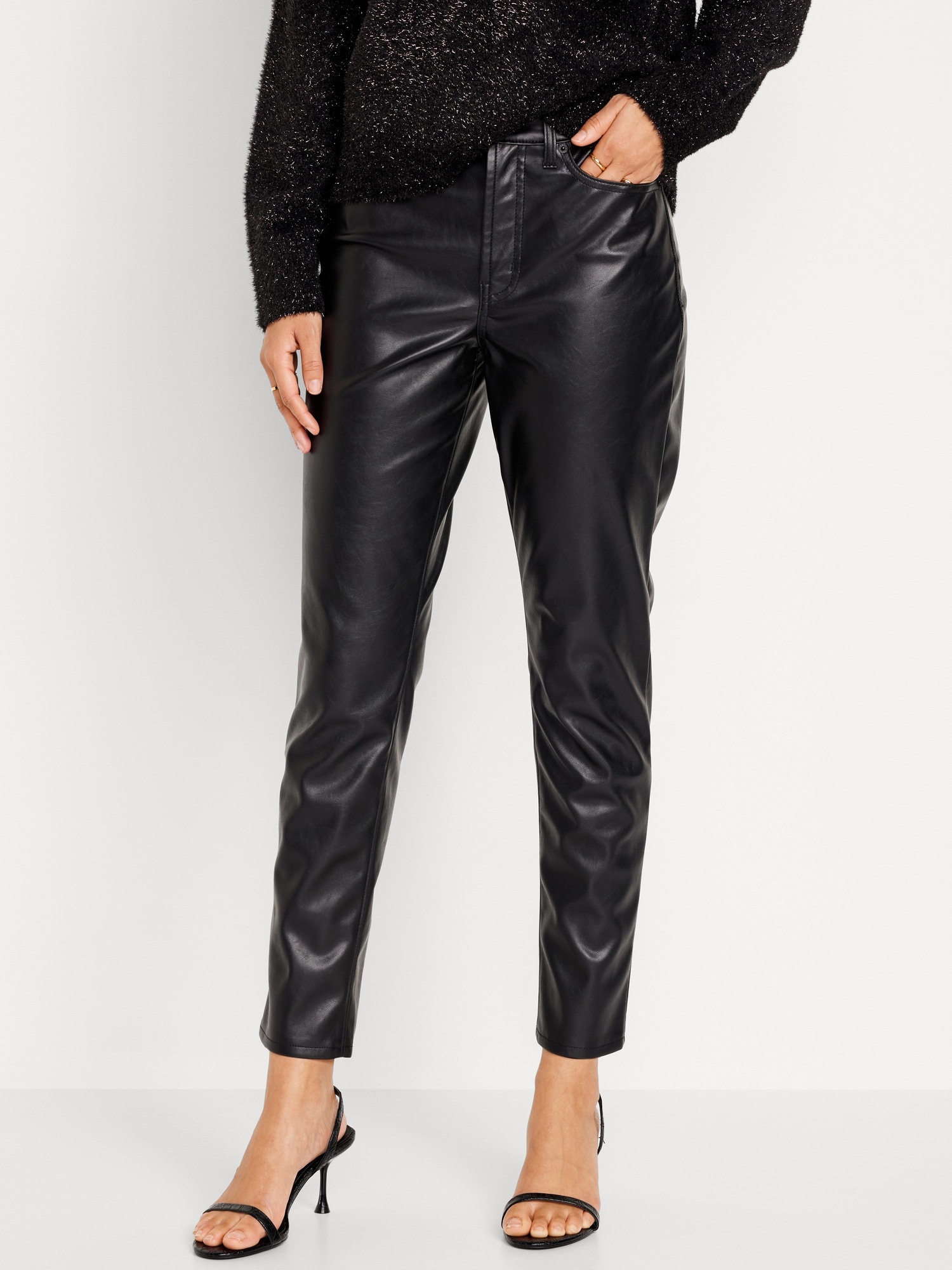 High Waisted Straight Leg Faux Leather Pants