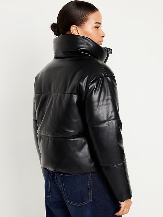 Mock-Neck Faux-Leather Puffer Jacket for Women | Old Navy