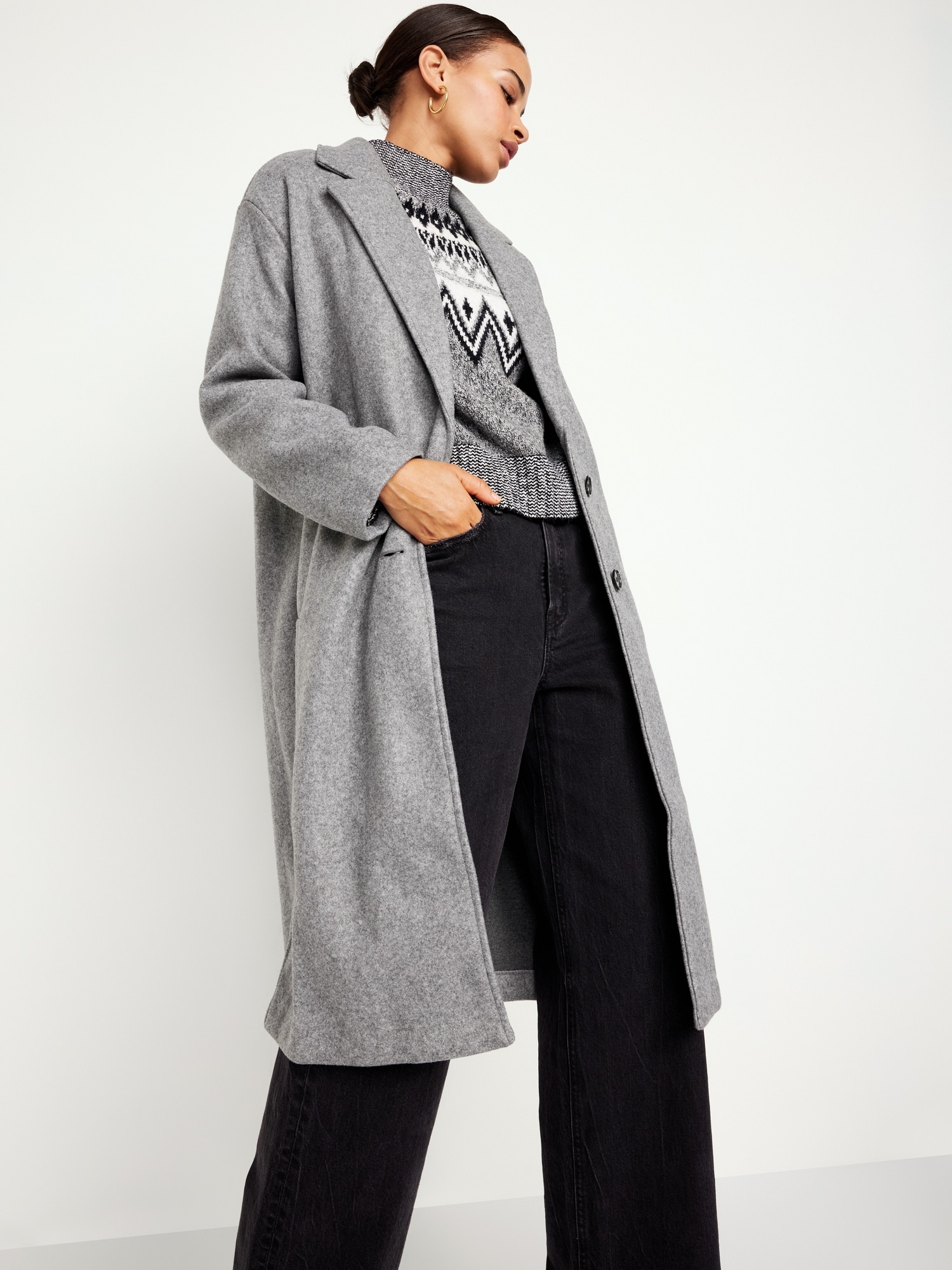 Soft-Brushed Long Overcoat for Women | Old Navy