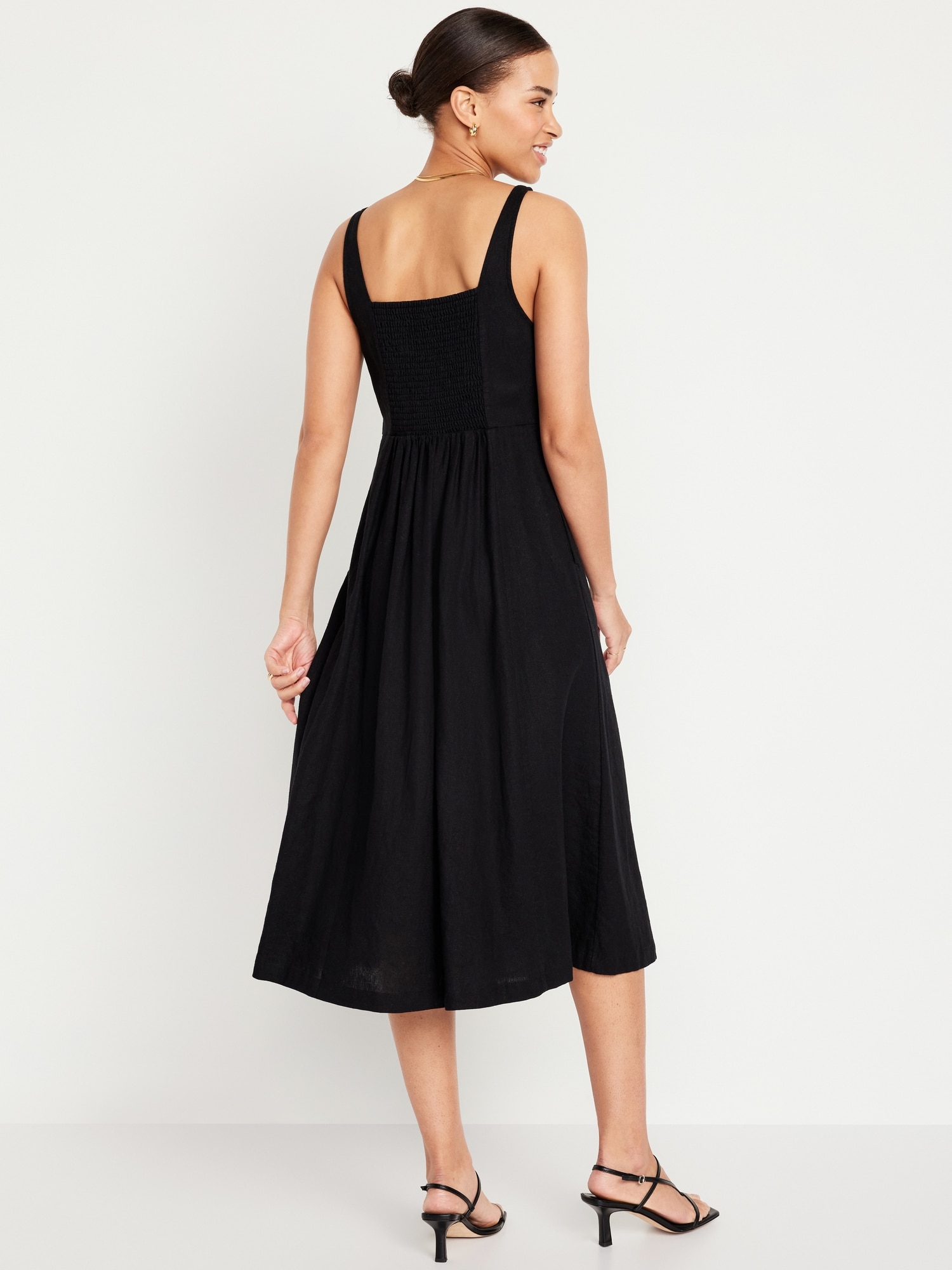 Fit & Flare Linen-Blend Midi Dress for Women | Old Navy