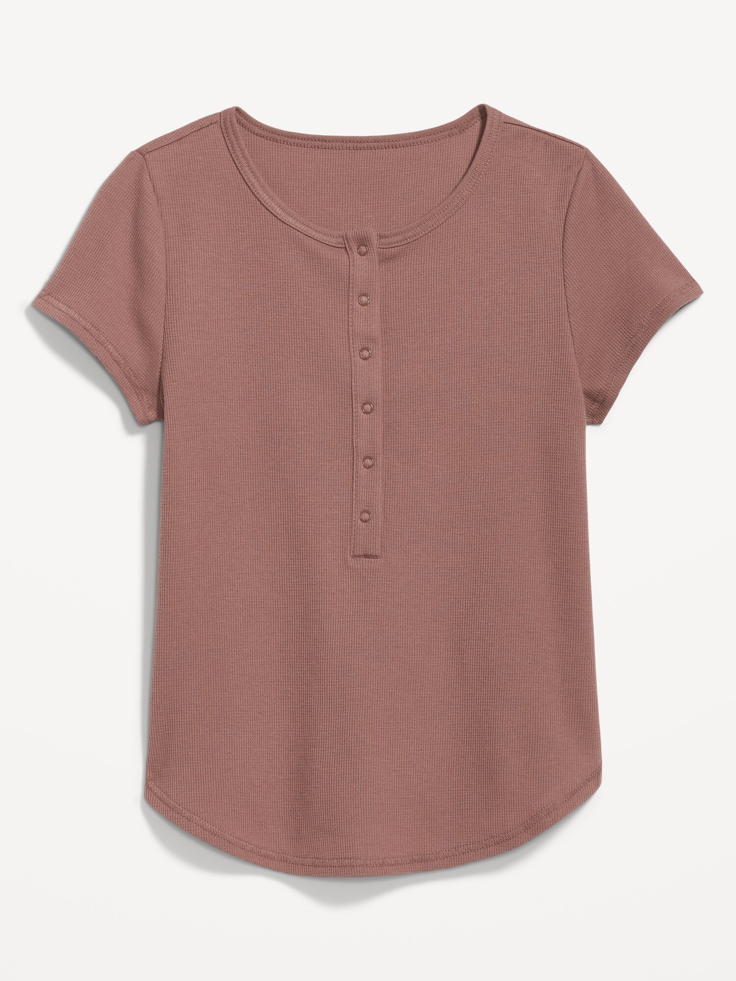 Женский топ Old Navy Short-Sleeve Waffle-Knit Henley Top, цвет: Тёплый серо-коричневый — фото 4