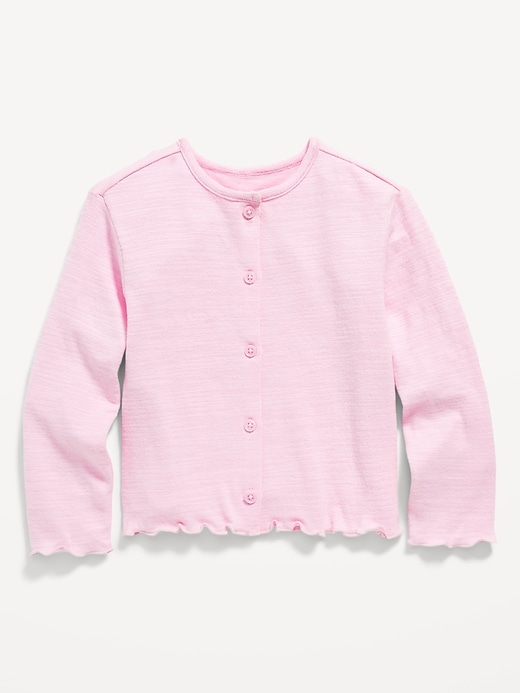 View large product image 1 of 2. Button-Front Lettuce-Edge Cardigan Sweater for Toddler Girls