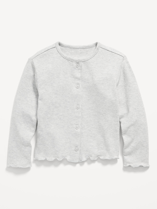 View large product image 1 of 1. Button-Front Lettuce-Edge Cardigan Sweater for Toddler Girls