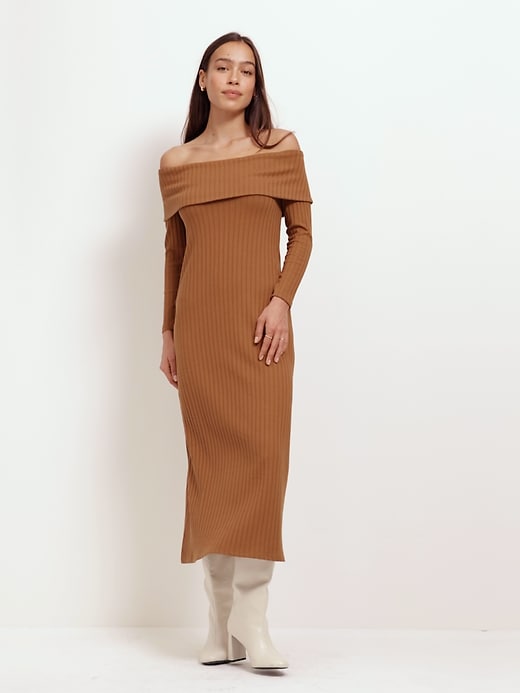 Off-Shoulder Rib-Knit Maxi Dress | Old Navy