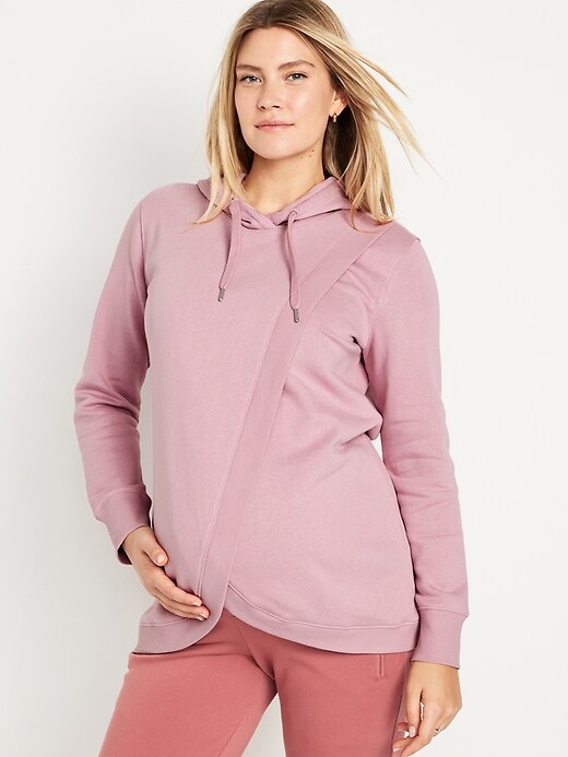 Image number 1 showing, Maternity Cross-Front Nursing Pullover Hoodie
