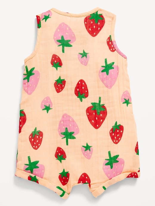 View large product image 2 of 2. Printed Sleeveless Henley Romper for Baby