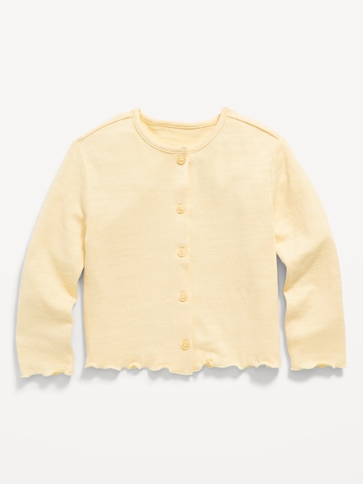 View large product image 1 of 1. Button-Front Lettuce-Edge Cardigan Sweater for Toddler Girls