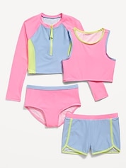 Girls Long Sleeve Rash Guard + Tankini Bikini Set (3 Piece)