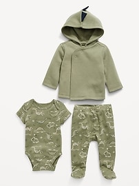 View large product image 3 of 3. Unisex 3-Piece Dino-Print Layette Set for Baby