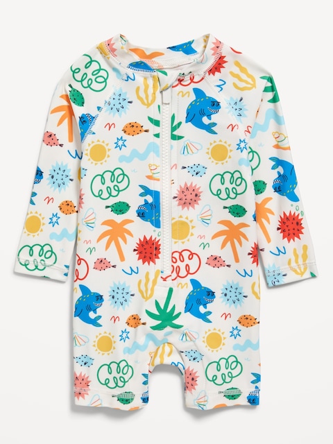 Unisex Printed Long-Sleeve Swim Rashguard Bodysuit for Baby