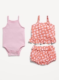 View large product image 3 of 3. Cami Ruffle Bloomer Set and Bodysuit 3-Pack for Baby