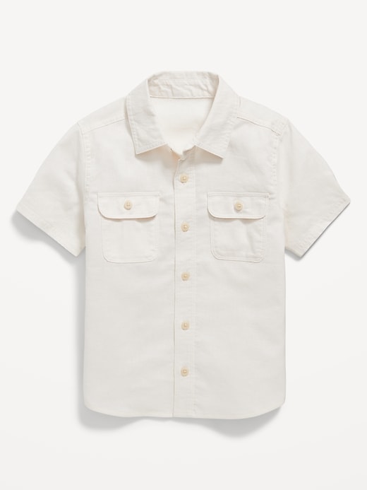 View large product image 1 of 3. Short-Sleeve Linen-Blend Utility Pocket Shirt for Toddler Boys