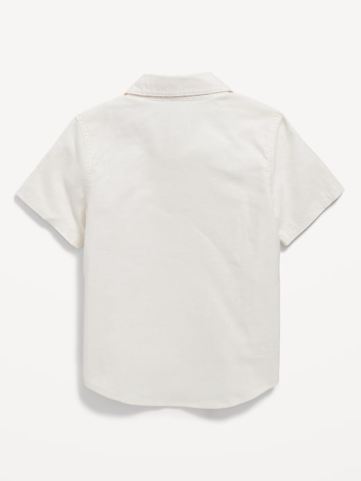 View large product image 2 of 3. Short-Sleeve Linen-Blend Utility Pocket Shirt for Toddler Boys