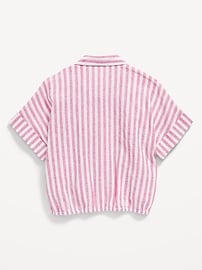 View large product image 3 of 3. Short-Sleeve Striped Linen-Blend Top for Girls